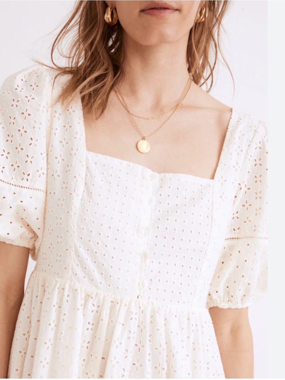 Madewell Cream Eyelet Square-Neck Dress